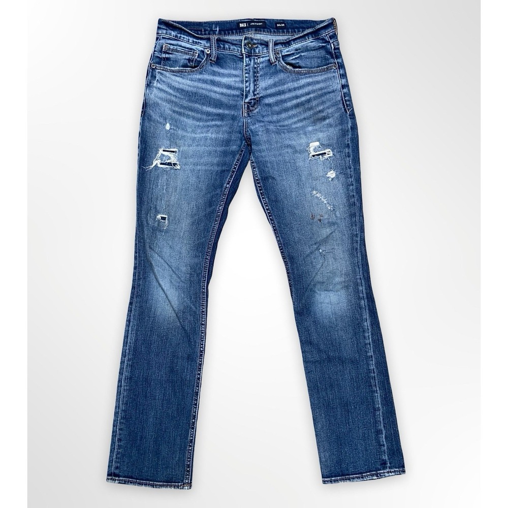 BKE Jake Straight Distressed Jeans Mens 34x34 Blue Stretch Denim Faded